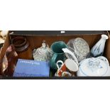 Various decorative china and glassware including a large pair of Welsh Dragon Pottery vases,