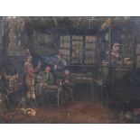 A 19th century genre scene of figures in a tavern, oil on copper, 14.5 x 19 cm