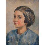 Kenneth Green (1905-86) - Portrait of a young girl in a blue dress, oil on canvas, signed and