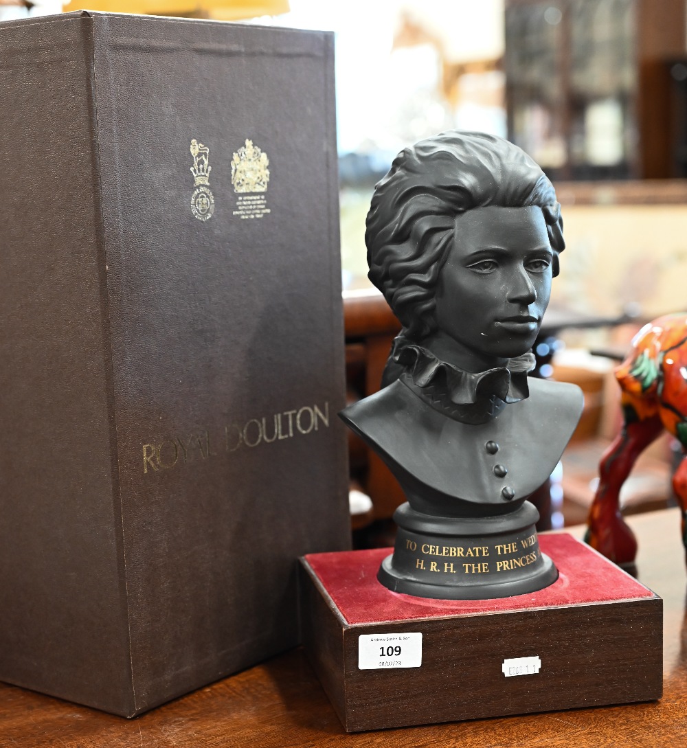 A boxed Royal Doulton bust of Princess Anne, no 120/750, 28cm on plinth