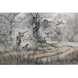 After Henry Wilkinson - Pheasant shooting, hand-coloured etching, pencil signed and numbered 108/