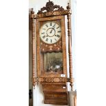 A 19th/20th century Vienna style walnut and Tunbridge marquetry wall clock, 98 cm high