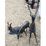 A trio of bronze patinated stag and deer garden ornaments (3)
