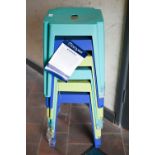 A stack of six 'Marquee' brand powder coated steel stacking stools, various colours  (6)