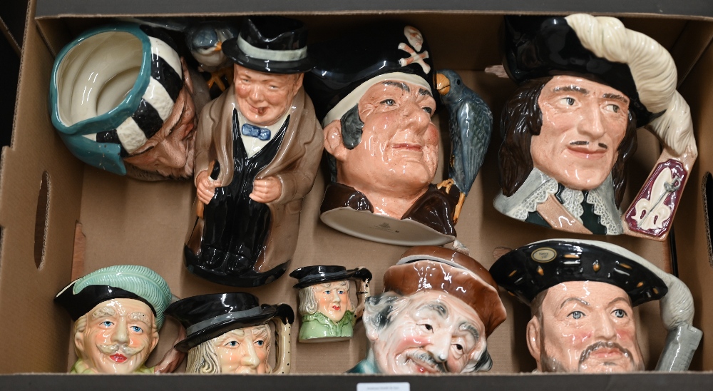 A Royal Doulton Churchill Toby jug to/w four Doulton character jugs and four other character jugs (