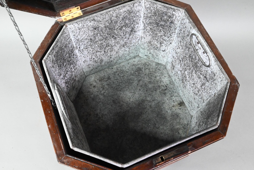 A George III brass bound mahogany wine cooler of octagonal form, with internal zinc liner, raised on - Image 6 of 6