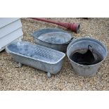 Assorted galvanised troughs and tubs - all a/f to/w a brass coal scuttle (6)