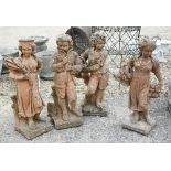 Four old weathered cast terracotta style garden ornamental figures - The Four Seasons (4)