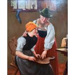 Pap Karoly (b 1918) - The music lesson, oil on board, signed with initials PK, 49 x 39 cm