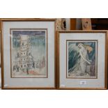 Judith Oyler - Two watercolour studies - 'Pandora', 22 x 17 cm and 'Building the Town of Babel',