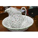 A Victorian Copeland Late Spode floral-printed ewer and basin (2)