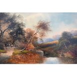 G Harris - An autumn country scene, oil on board, signed, 18 x 29 cm