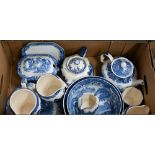 Two Copeland Spode Italian pattern bowls, 22/24 cm diam to/w various other blue and white printed
