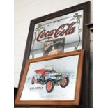Two vintage advertising mirrors, Rolls Royce and Coca Cola, 64 x 48 cm and 74 x 100 cm, with moulded