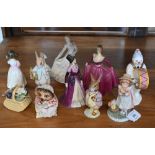 Nine various small china figure including Royal Doulton, Beswick Beatrix Potter etc to/w a Royal