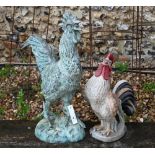 A large verdigris patinated cast metal cockerel, 67 cm h