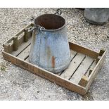A vintage Lowland Nurseries wooden fruit tray to/w an old galvanised well bucket (2)