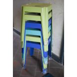 A stack of six 'Marquee' brand powder coated steel stacking stools, various colours (see images) (6)