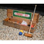 A little used boxed Jacques croquet set with mallets, hoops, etc