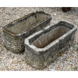 A pair of weathered cast stonecrete garden planter troughs (2)