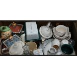 A quantity of decorative and useful ceramics including Denby Greenwheat, novelty tea pots etc to/w