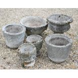 A small pair of cast stone garden planters to/w four other assorted planters (6)