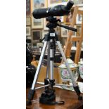 An Optus 20-60x60 bird-watcher's scope on adjustable tripod, to/w a pair of Tasco pocket