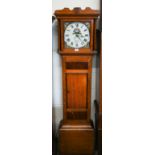 An early 19th century oak cottage longcase clock, painted dial with date aperture, 30 hour