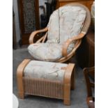 A Daro Shaved cane and rattan swivel armchair with padded cushions in Rochelle fabric to/w