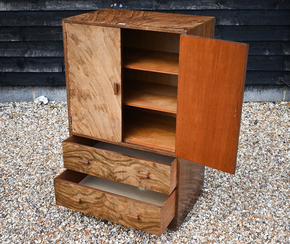 An Art Deco period walnut press cupboard over two graduated drawers, on a plinth base, 75 cm x 50 cm - Image 2 of 2