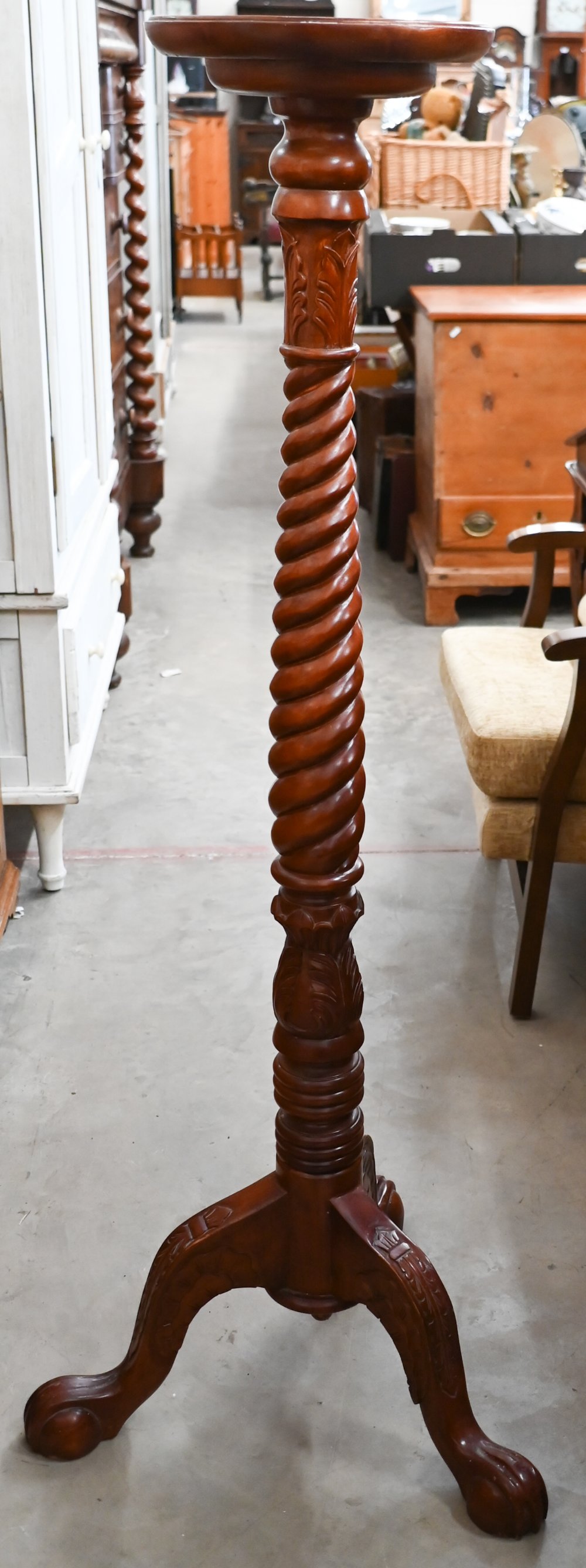 A stained beech barleytwist torchere, 132 cm high - Image 2 of 5
