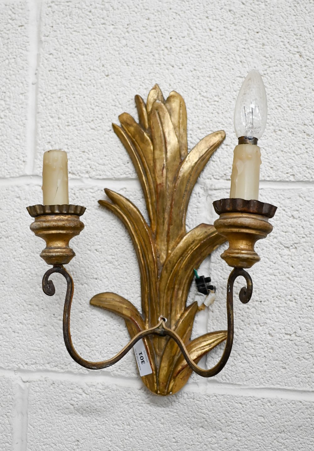 A pair of giltwood twin branch foliate wall sconces - Image 2 of 2