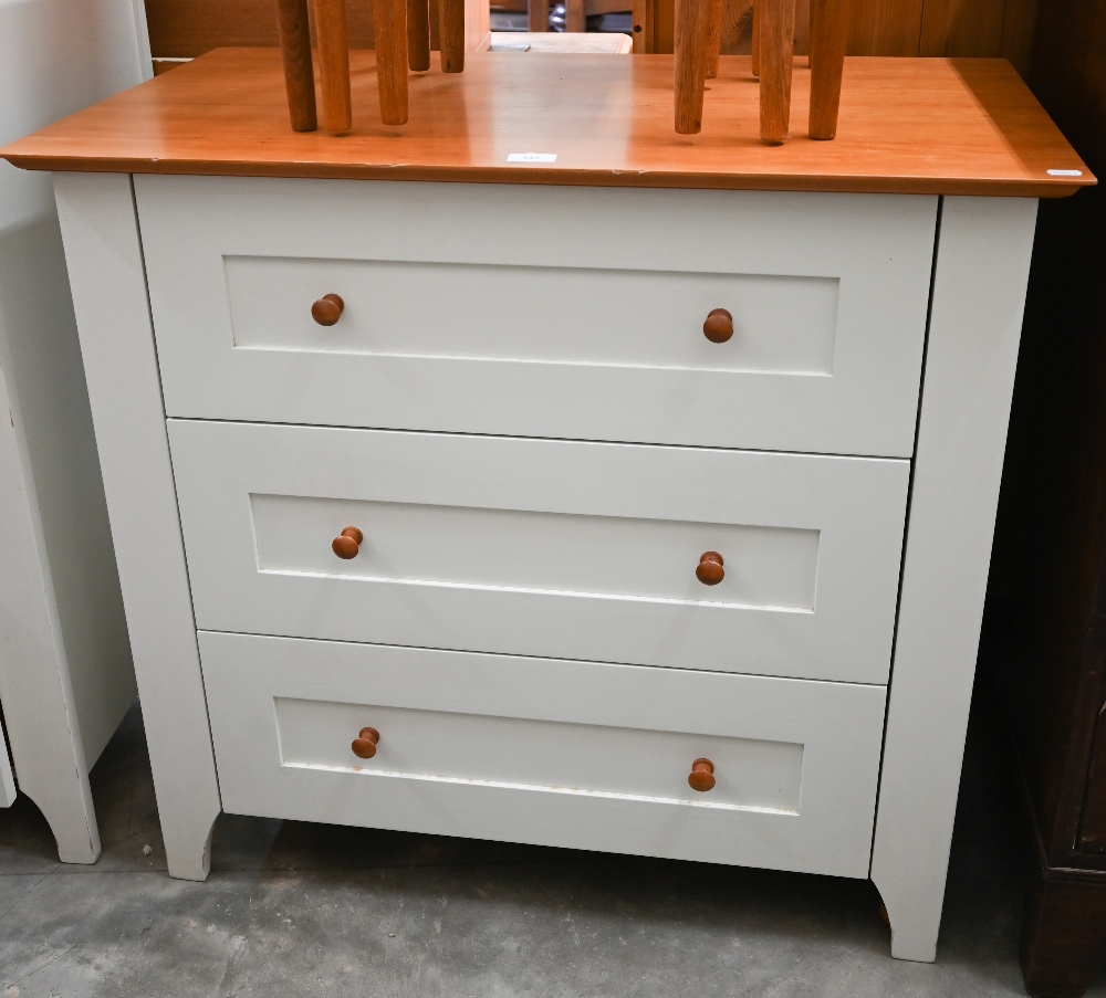 A part painted tallboy with five drawers to/w matching three drawer chest, 88 cm wide x 50 cm deep x - Image 2 of 3