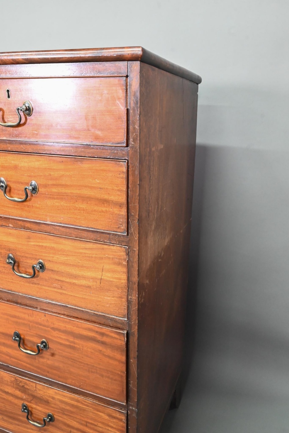 A George III mahogany chest of two short over four long graduated cock-beaded drawers, with brass - Image 5 of 8