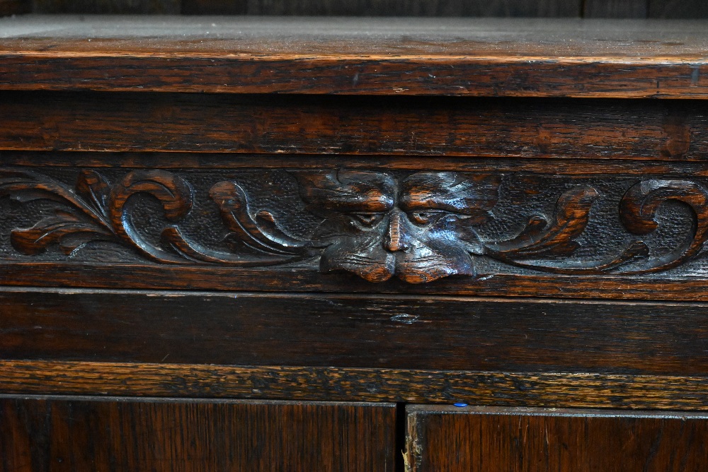 A small carved oak dresser, 80 cm wide x 40 cm deep x 190 cm high - Image 2 of 5