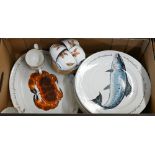 A set of ten Richard Bramble (Jersey Pottery, Channel Islands) 30 cm dinner plates, printed with