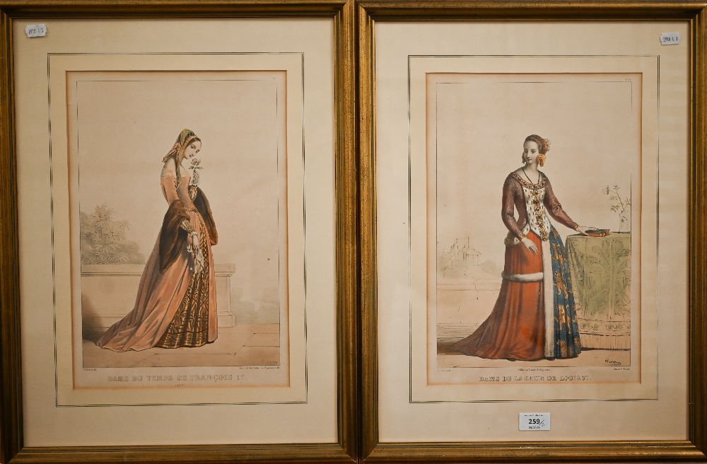 Two French prints - Dame du temps de Francois I and Dame de la Cour de Louis XI, 37.5 x 36 cm (2)