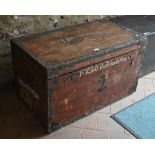 An old steel bound wooden military style trunk stencilled '1st KGL Gurkha Rifles' and 'B M Berthon',