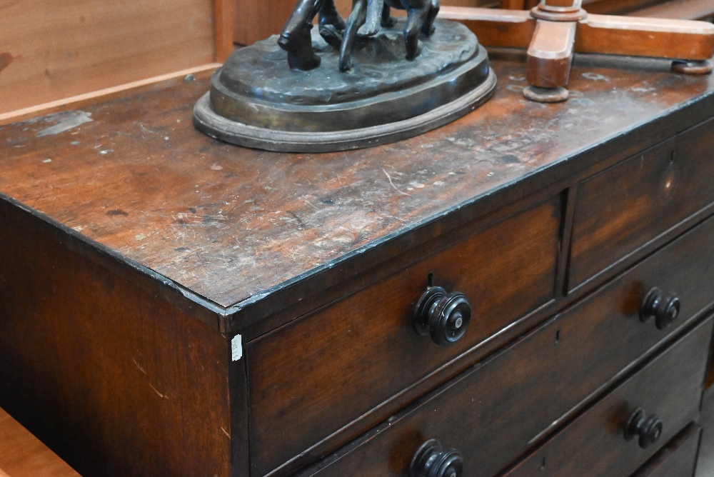 A 19th century mahogany chest of two short over three long drawers on bracket feet, 110 cm wide x 54 - Image 2 of 4