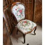 A late 19th century walnut framed chintz fabric covered chair Single standard chair