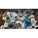 A quantity of decorative and useful ceramics, including oriental wares, Belleek, Honiton, Crown