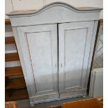 An antique French pine armoire, in distressed duck-egg/grey painted finish , 146 cm wide x 55 cm