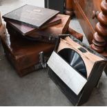 Two vintage leather suitcases to/w various 78rpm gramophone records - mostly classical