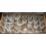 A Baccarat glass ship's decanter and six glasses, to/w ten cut wine glasses, six champagne flutes