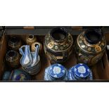 A Chinese cloisonné globular jar and cover, to/w three pairs of Japanese ceramic vases and a