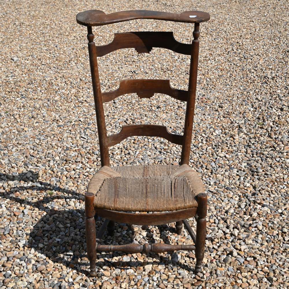 A country fruitwood rope seat pre dieu chair to/w another nursing chair (2) - Image 5 of 6