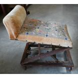 A Victorian oak adjustable gout stool with tapestry upholstery