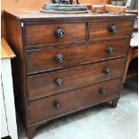A 19th century mahogany chest of two short over three long drawers on bracket feet, 110 cm wide x 54