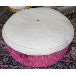 A large George Smith circular centre stool pouffe, the palmette pattern fabric cushioned top on a