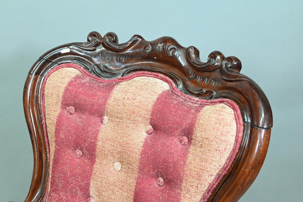 A late Victorian rosewood show framed salon chair, with later button upholstered covers, the front - Image 3 of 6